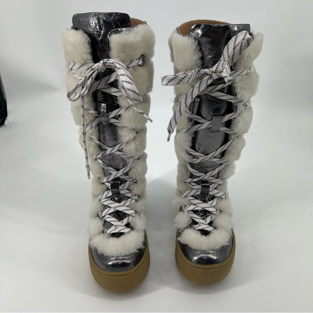 Free People Wilder Mukluk Lace Up Bohemian Suede Shearling Tall Platform Boot 9 - Picture 9 of 14